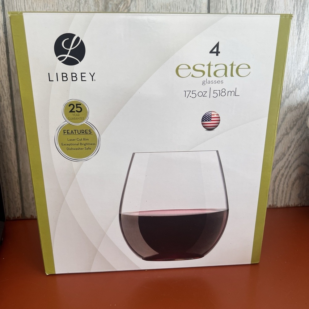 LIBBEY CRYSTAL ESTATE ALL PURPOSE STEMLESS WINE GLASSES SET OF 4 NEW